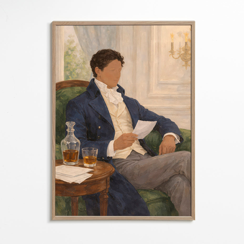 Vintage print of gentleman reading