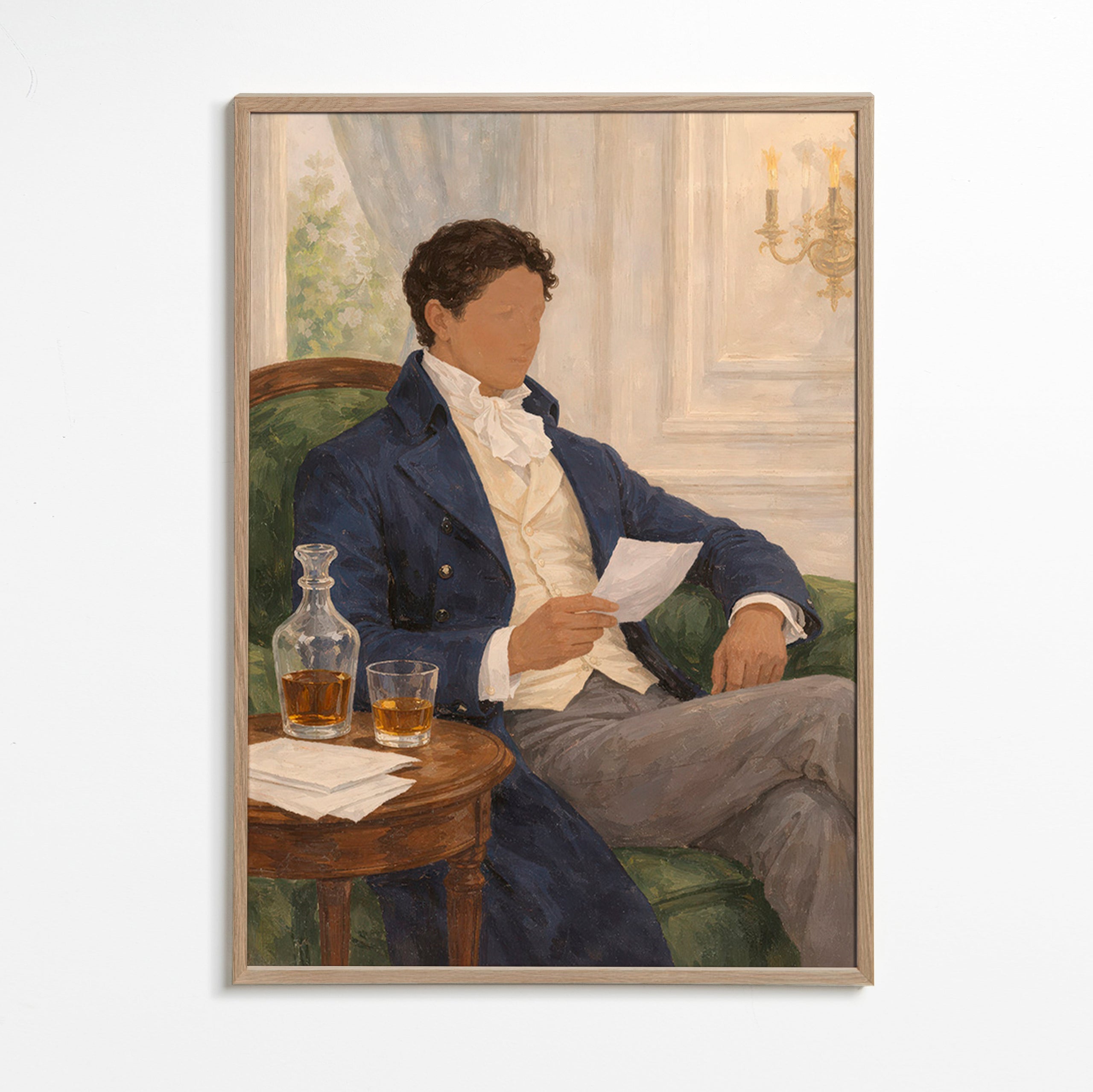 Vintage print of gentleman reading