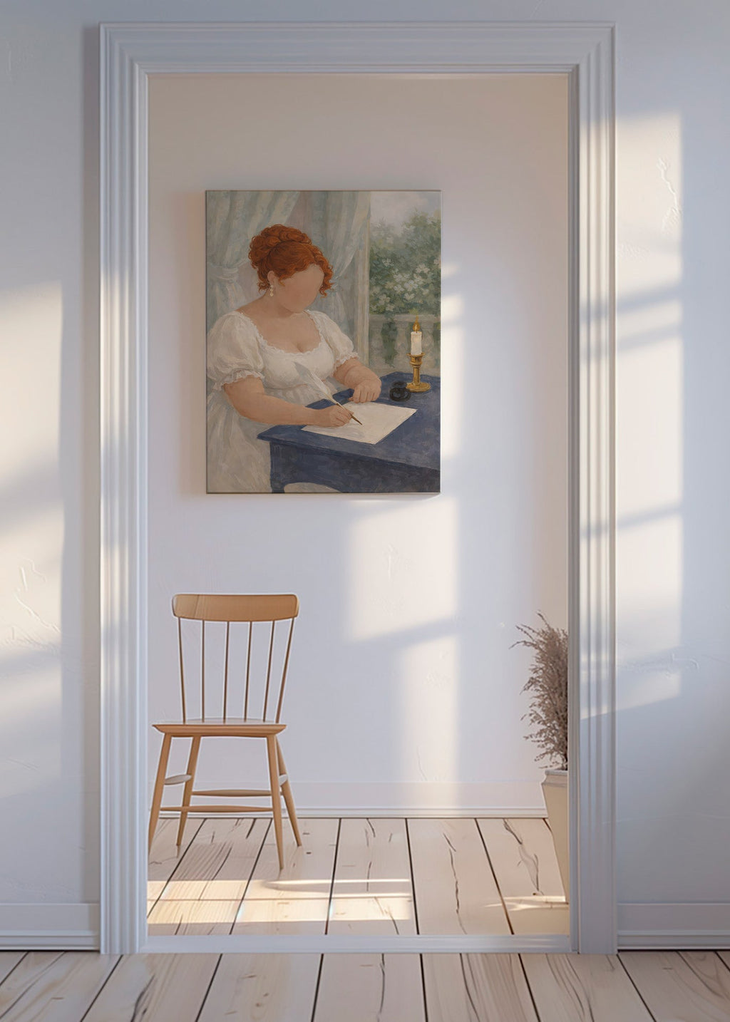 Illustration of a lady writing by candlelight