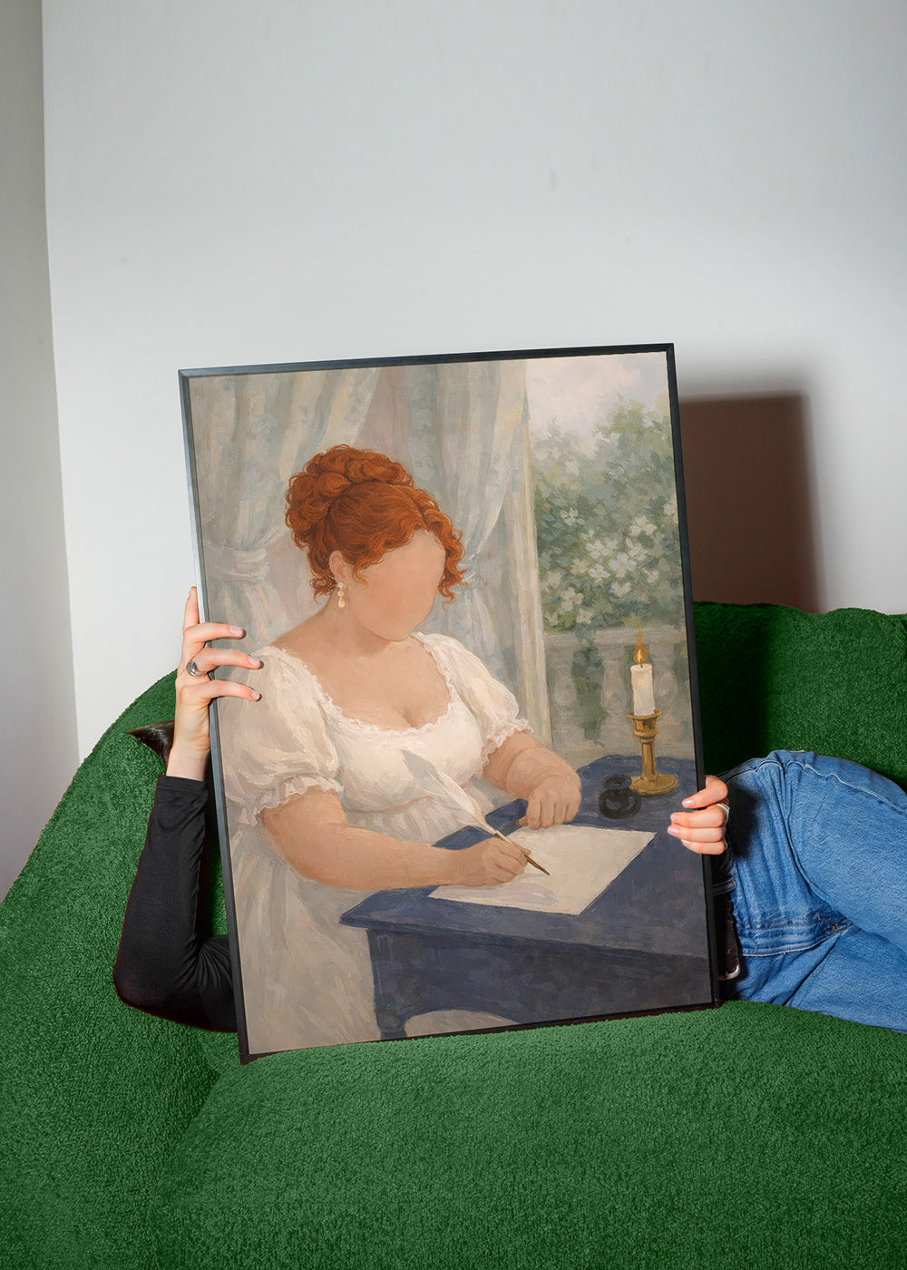 Illustration of a lady writing by candlelight