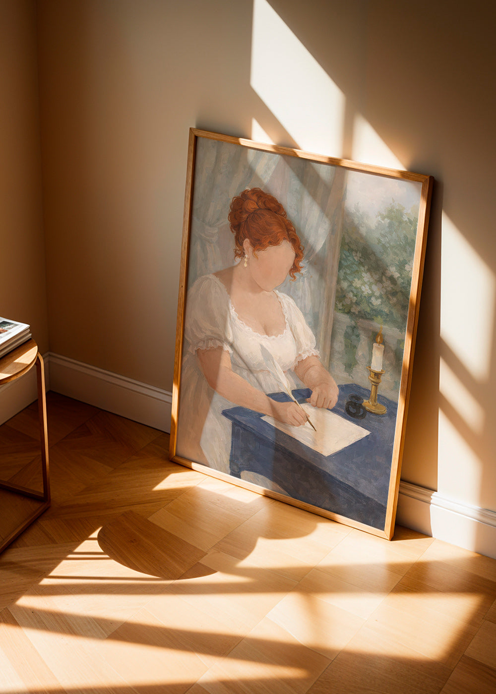 Illustration of a lady writing by candlelight