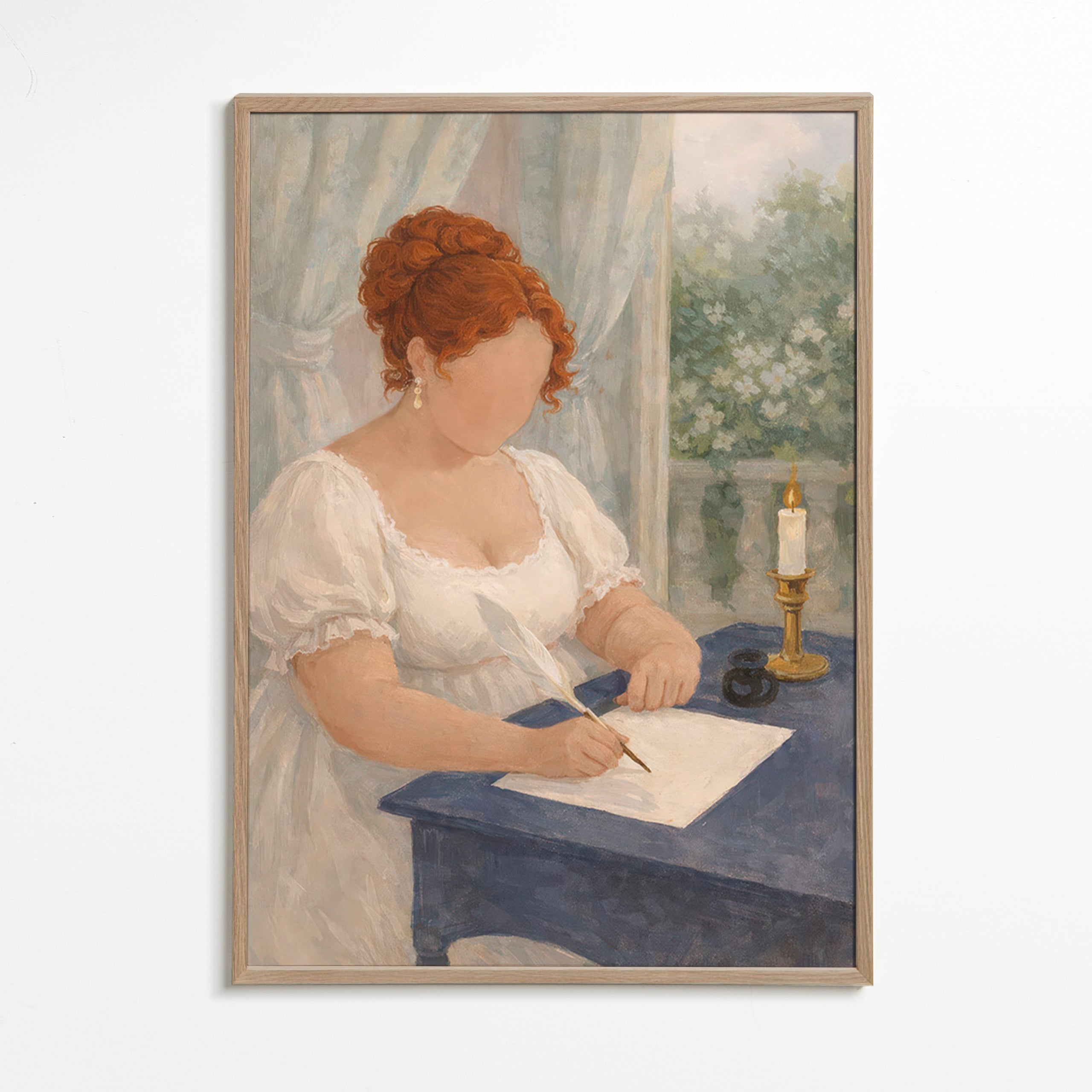 Illustration of a lady writing by candlelight