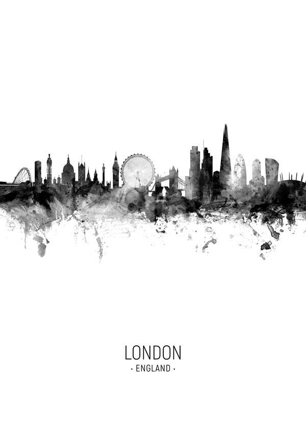 London skyline black and white